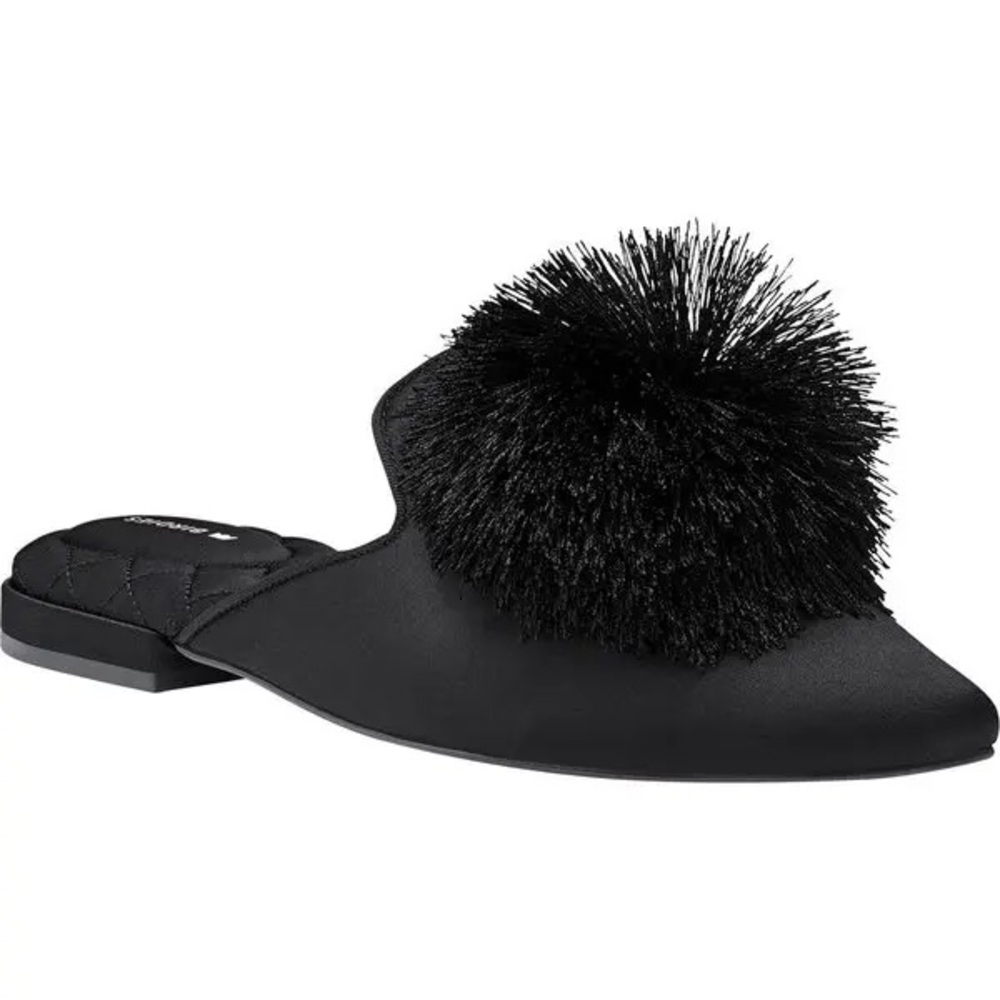Birdies Dove Satin Mule in Black Satin Pom Women’s Size 8.5 - Picture 2 of 7